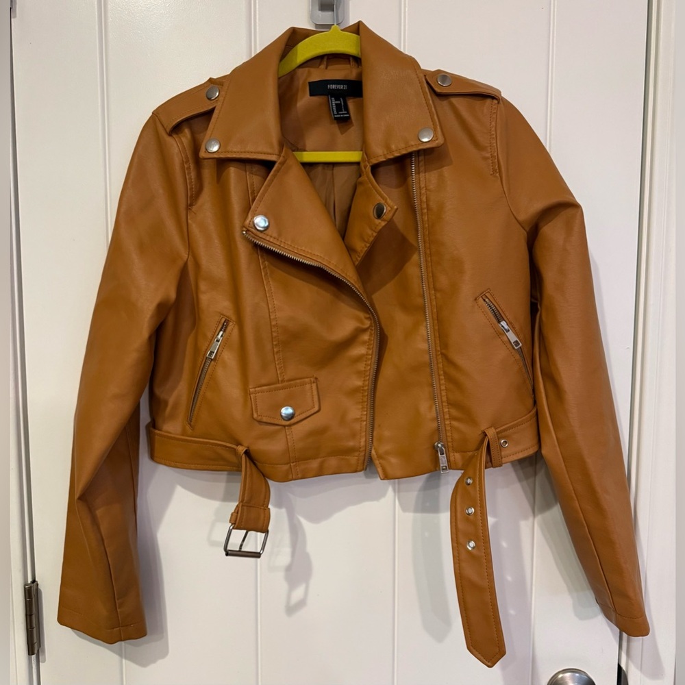 Forever 21 Faux Leather Tan Jacket Size Large